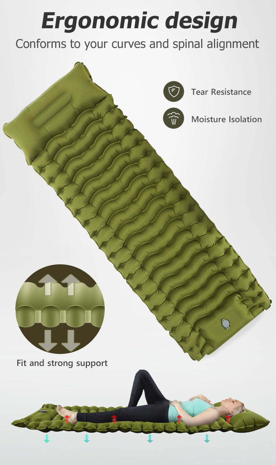 WESTTUNE Inflatable Camping Mattress – Thick Sleeping Pad with Built-in Pillow & Pump